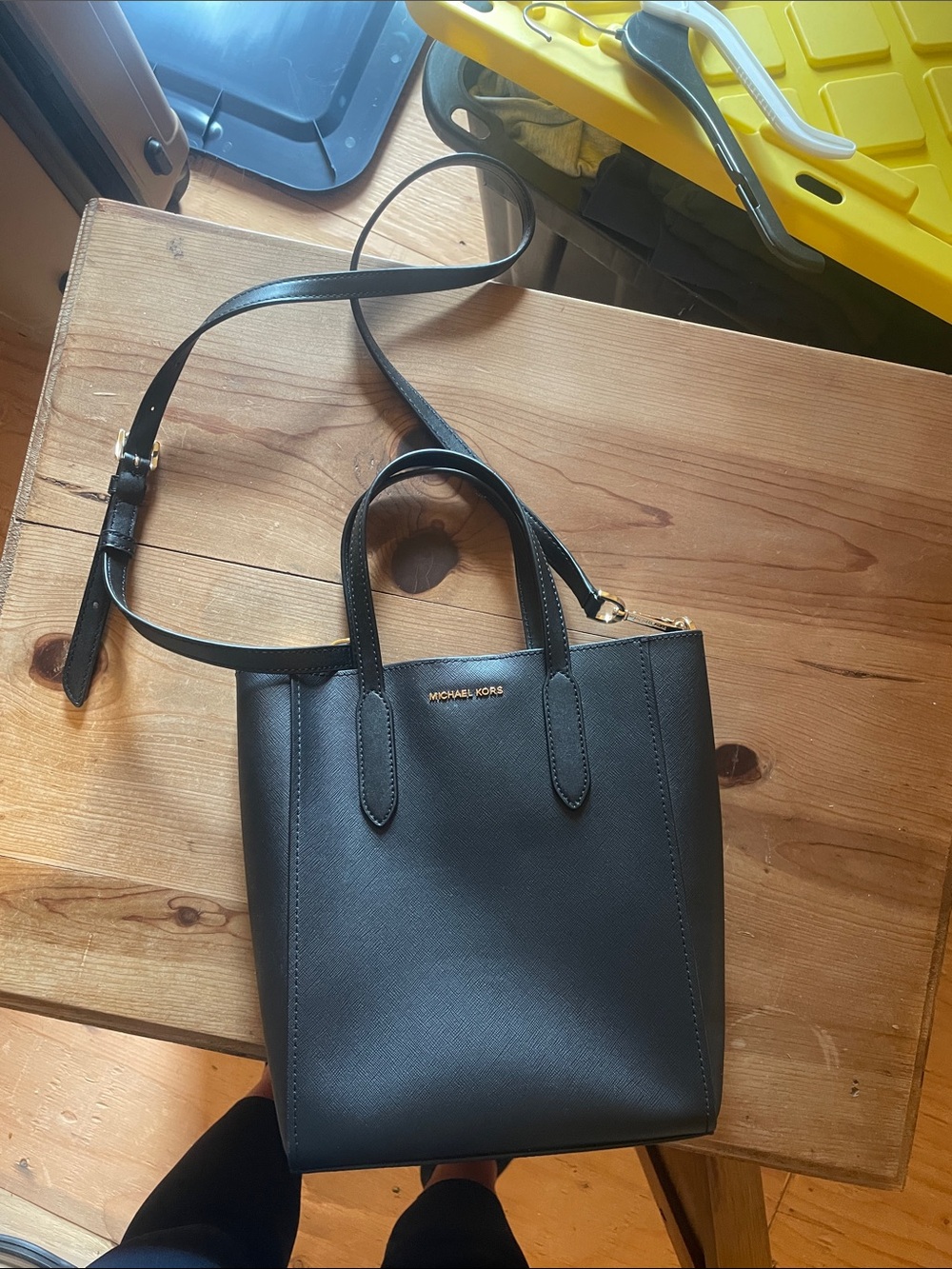 Michael Kors Black Saffiano Leather Mini Tote with Crossbody Strap